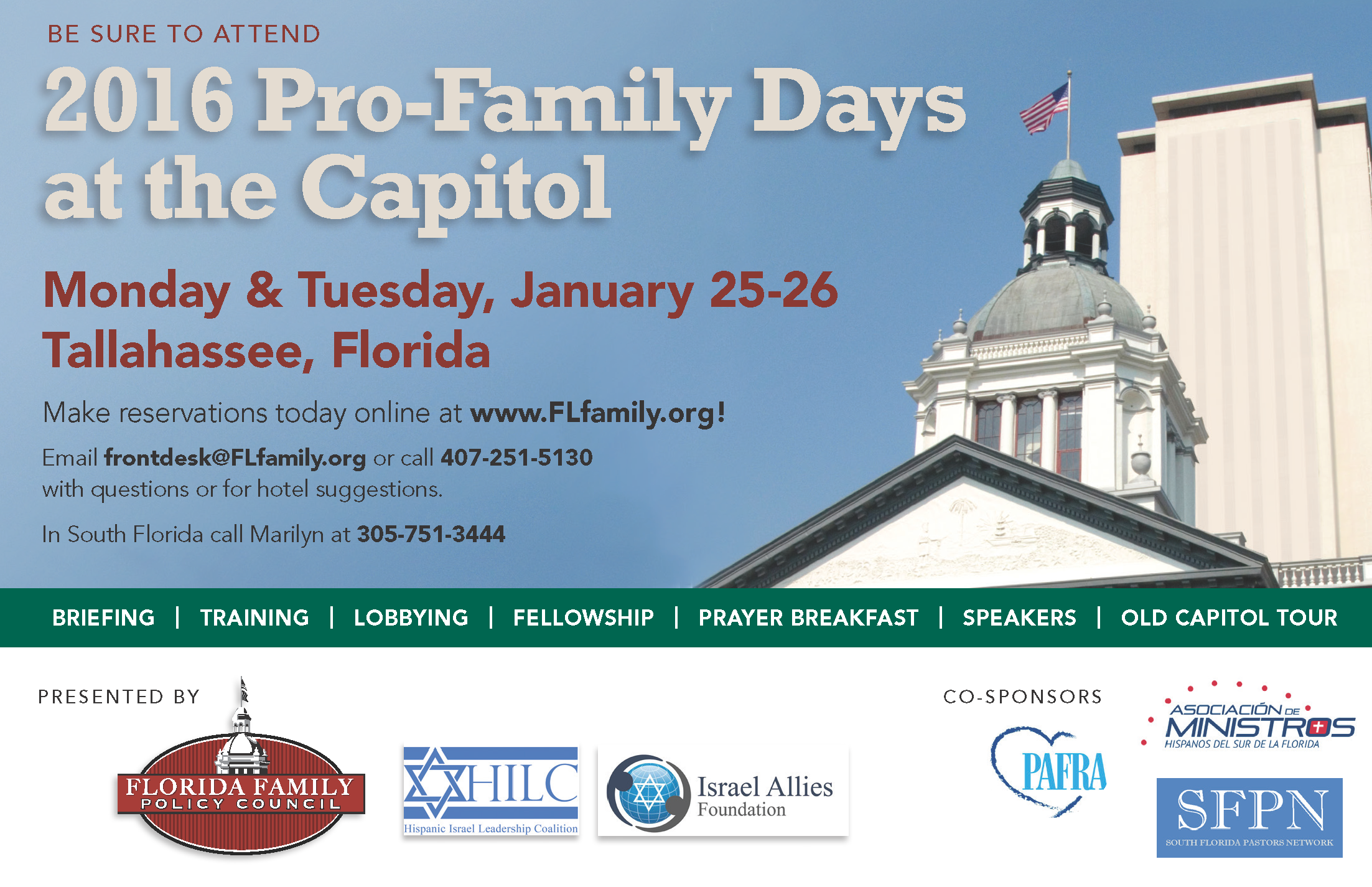 Pro-Family Days at the Capitol & Prayer Breakfast in only 14 days! Sign up today for this life changing experience!