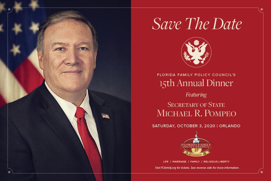 MEDIA ADVISORY: Secretary of State Michael Pompeo to Keynote Florida Family Policy Council Annual Awards Dinner
